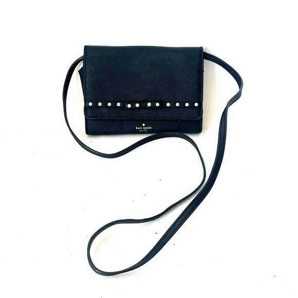 Kate Spade Laurel Way Jeweled Crossbody Bag Black Bow and Crystals Card Slots - Picture 2 of 10